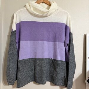 beachlunchlounge Cream, Purple, and Gray Turtleneck Sweater OVERSIZED